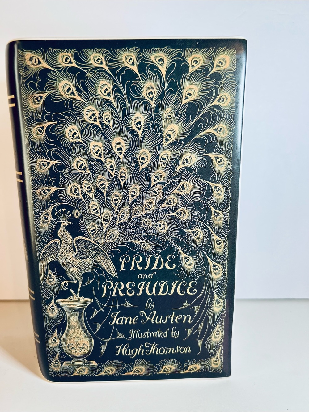 Pride and Prejudice Book Ceramic Vase in Black & Gold Peacock Image Jane Austen